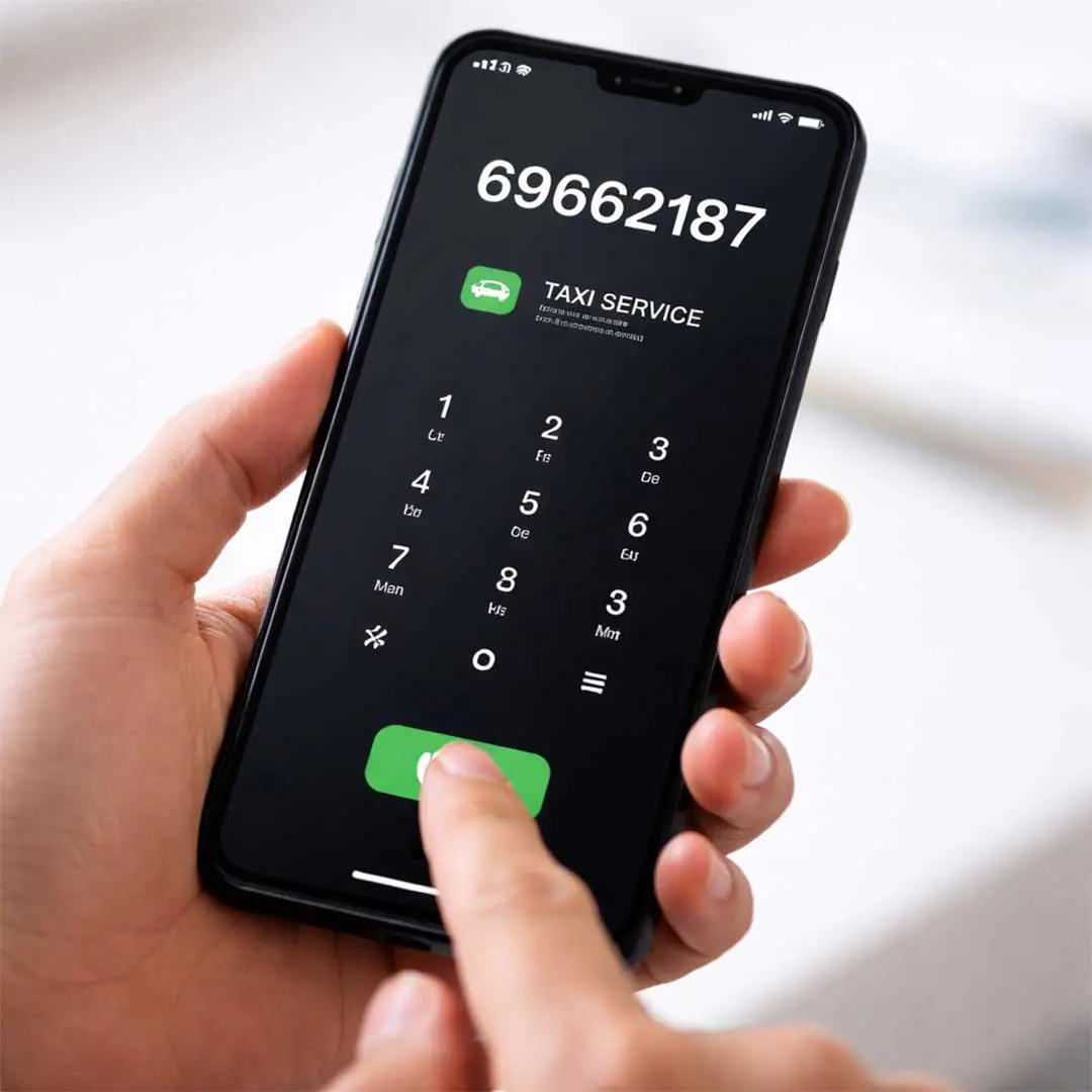 Person using smartphone to call a taxi service, close-up hand holding phone